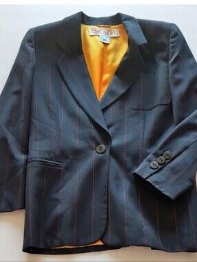 Escada Vintage Oversized Navy Blazer with Subtle Stripes Sz 8